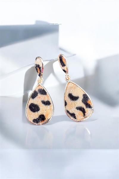 Leopar Desen Sarkıt Küpe Gold