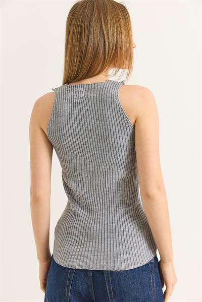 Kare Yaka Kalın Askılı Triko Atlet Bluz Gri