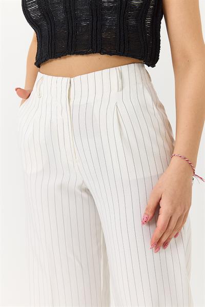 Kadın Siyah Çizgili Kumaş Pantolon