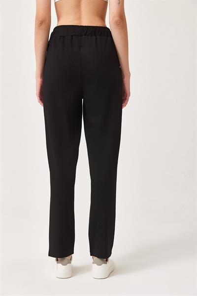 Extra Likralı Boru Paça Beli Lastikli Örme Pantolon Siyah