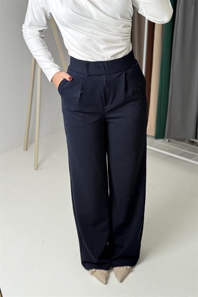Belii Cırtlı Rahat Palazzo Pantolon Lacivert