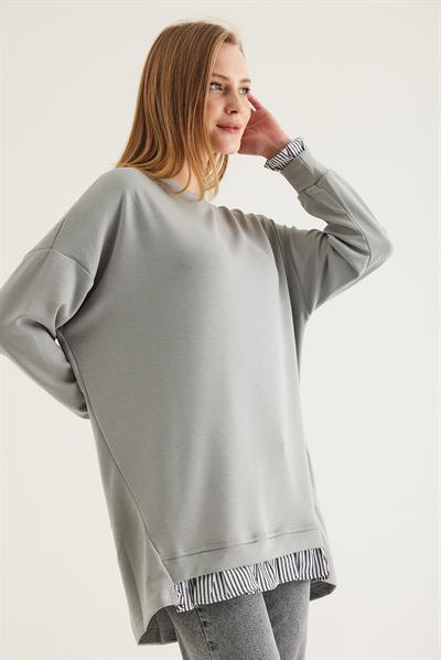 Gömlek Garnili Modal Tunik Gri