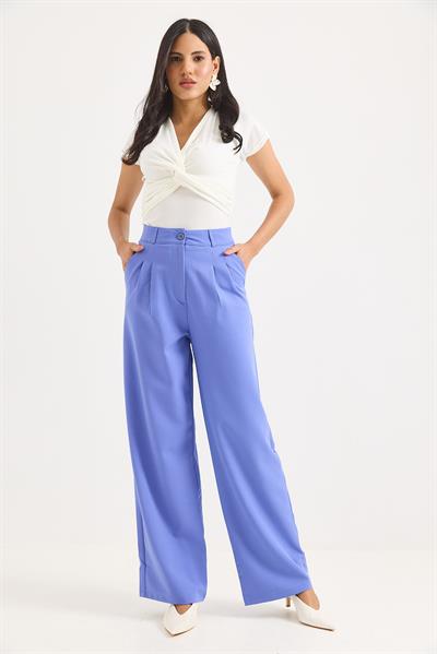 Yüksek Bel Bol Paça Pantalon Lila