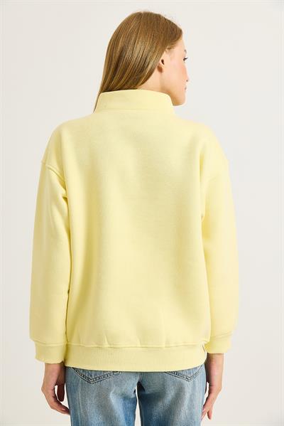 Kadın Yaka Fermuarlı 2 İplik Sweatshirt Sarı
