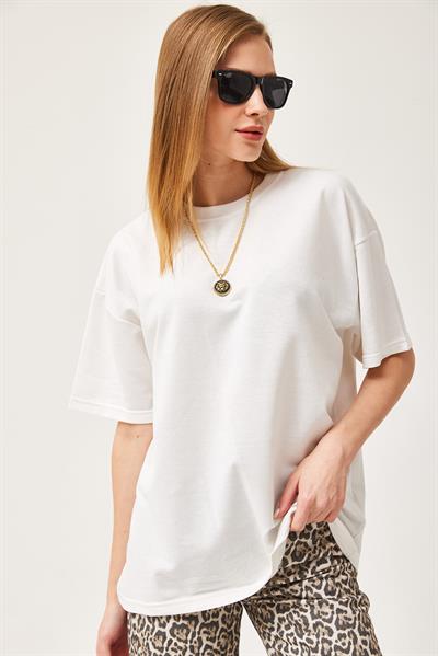 Basic Bisiklet Yaka Tshirt Beyaz