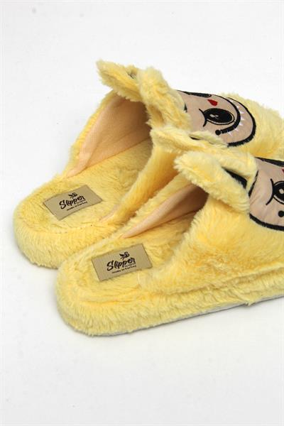 Figürlü Peluş Ev Terliği Sarı