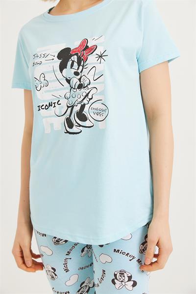 Baskılı Kısa Kol Pijama Takım Mavi