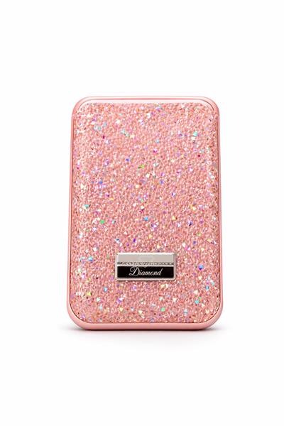 İphone 14 Pro Uyumlu Parlak ve Taşlı Kart Bölümlü Kılıf Pembe