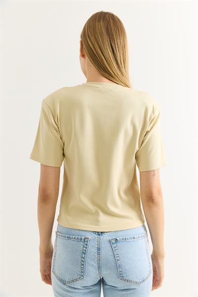 Vatkalı Bisiklet Yaka Basic Tshirt Vizon