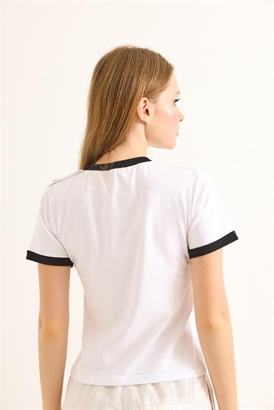 Bisiklet Yaka Kısa Kol Tshirt Beyaz