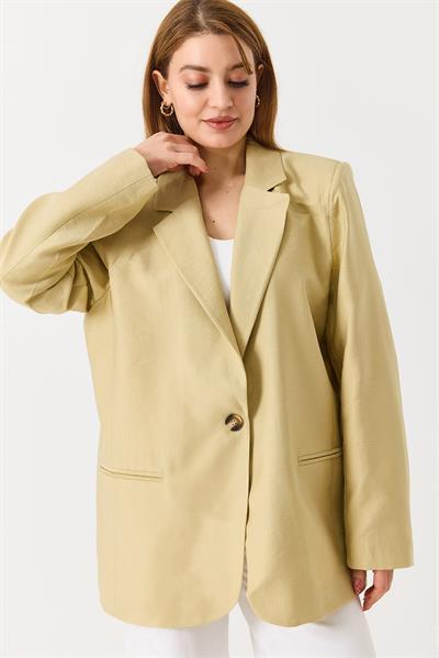 Kadın Oversize Tek Düğmeli Astarlı Blazer Ceket Soft Hardal