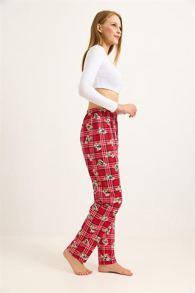 Beli Lastikli Pijama Ayıcık Desenli Pijama Altı Kırmızı