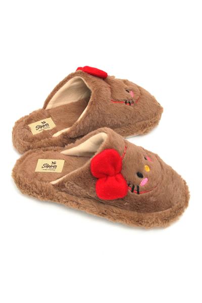 Hello Kitty Figürlü Kadın Ev Terliği Kahverengi