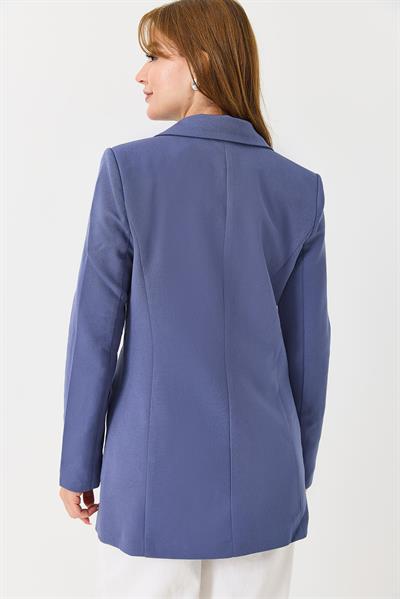 Kadın Kruvaze Yaka Çift Düğmeli Blazer Ceket İndigo