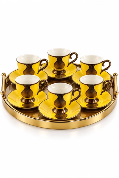 6lı Gold Damla Desenli Fincan Takımı Sarı