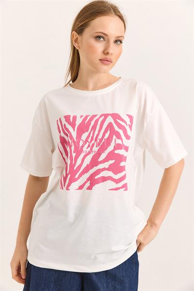 Zebra Pembe Baskılı Tshirt