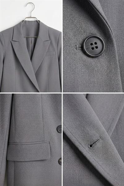 Kadın Kruvaze Yaka Blazer Ceket Gri