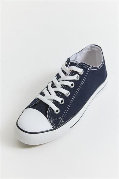 Şerit Detaylı Bağcıklı Kadın Ayakkabı Lacivert