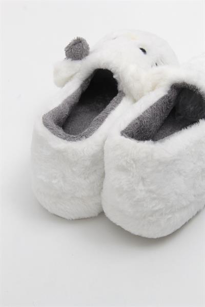 Kurdela Aksesuarlı Peluş Ev Terliği Gri