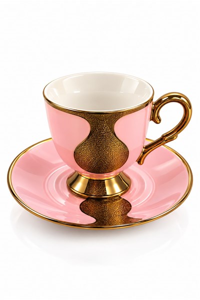 6lı Gold Damla Desenli Fincan Takımı Pembe