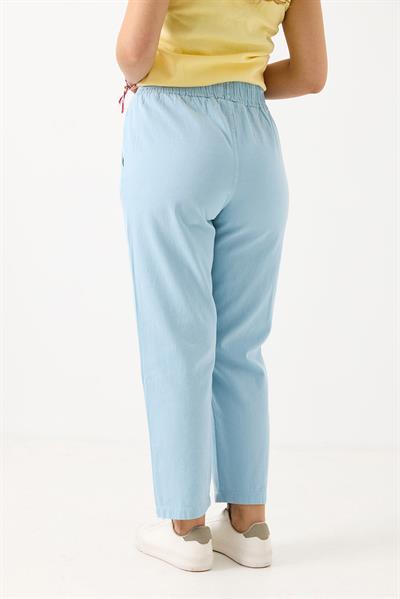 Kadın Kanvas Cepli Mom Pantolon Açık Mavi