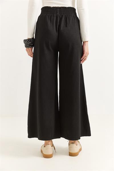 Kadın Pantalon Geniş Paça Cepleri Dikiş Detaylı  Pantalon Siyah