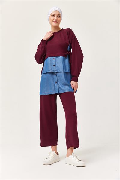Kot Garnili Bağlamalı İkili Takım Bordo