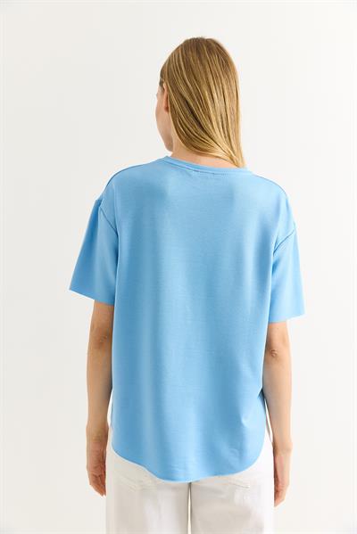 Oysh Yumuşak Dokulu Eteği Oval Modal Tshirt Açık Mavi