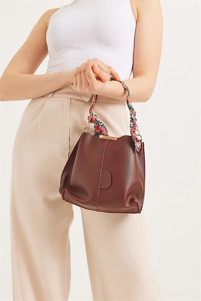 Şallı Mini El ve Omuz Çantası Taba