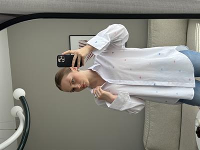 Kalp Baskılı Rahat Kalıp  Kadın Gömlek Beyaz