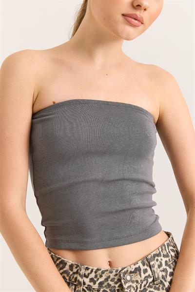 Esnek  Straplez Bluz Gri