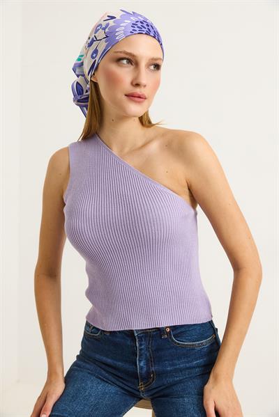 Tek Omuz Fitilli Kaşkorse Kadın Bluz Lila