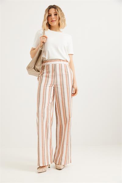 Beli Lastikli Rahat Kesim Keten Pantolon Kahverengi