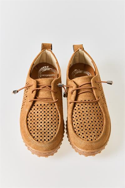 Kadın Casual Delikli Süet Ayakkabı Camel