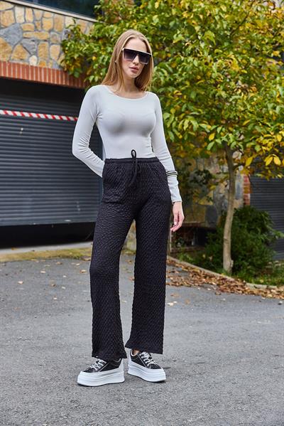 Kadın Bürümcük Salaş Dökümlü Pantalon Siyah