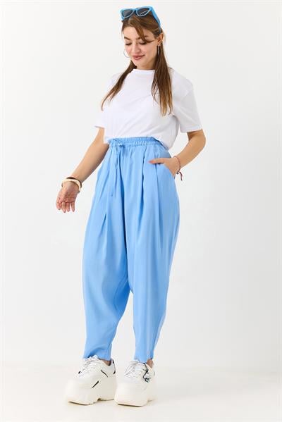 Kadın Şalvar Tipi Salaş Bel Bağcıklı Pantolon