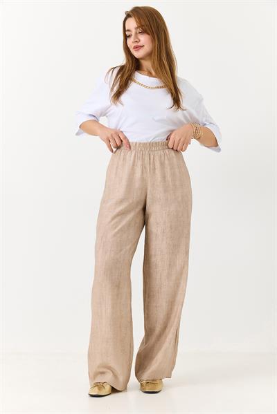 Kadın Rahat Kesim Yüksek Bel Pantolon Vizon