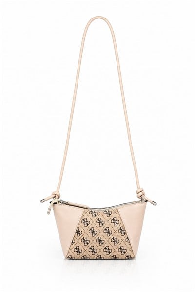 Kadın İnce Askılı Monogram Desenli Minimal Çanta Krem