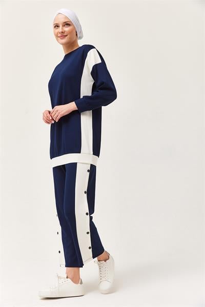 Metal Düğme Detay İkili Takım Lacivert