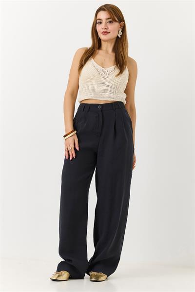 Kadın Yüksek Bel Dökümlü Pantolon Siyah