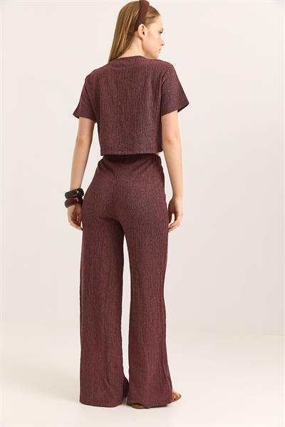 Bürümcük Kumaş İkili Crop Takım  Bordo