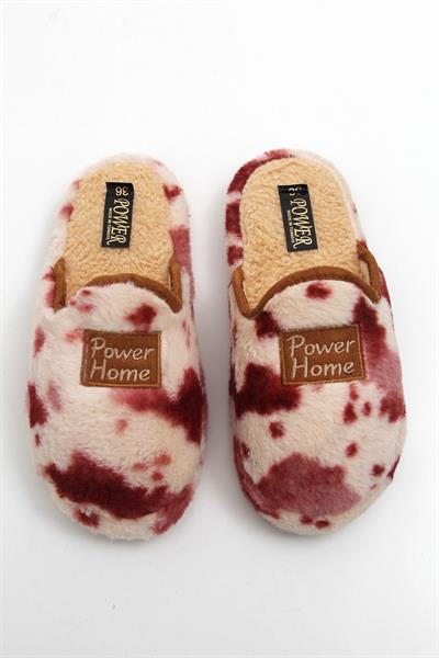 Benekli Desen Önü Kapalı Peluş Terlik Bordo