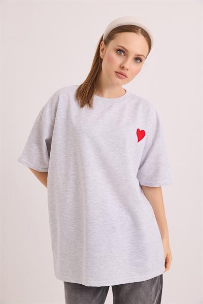 Bisiklet Yaka  Kısa Kol Basic Tshirt Açık Gri