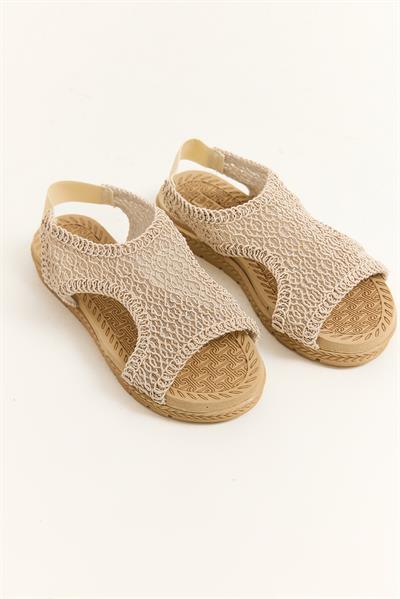 Örgü Model Kadın Sandalet Bej