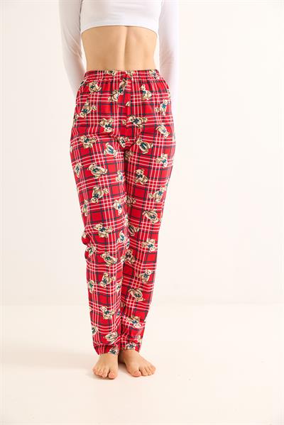 Beli Lastikli  Baskılı Pijama Altı Kırmızı
