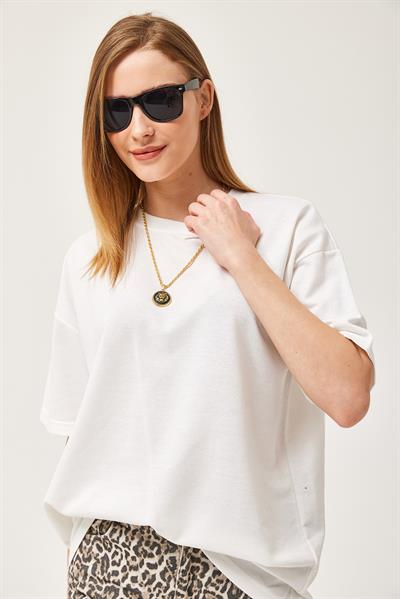 Basic Bisiklet Yaka Tshirt Beyaz