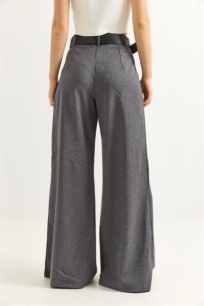 Keten Karışımlı Palazzo Pantolon Füme