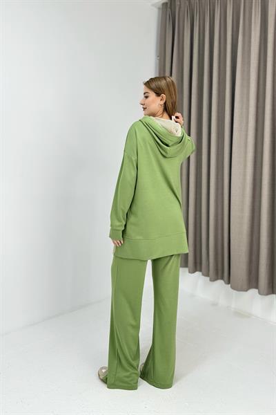 Kadın Paça Detaylı Kapüşonlu Oversize Eşofman Takım Yeşil