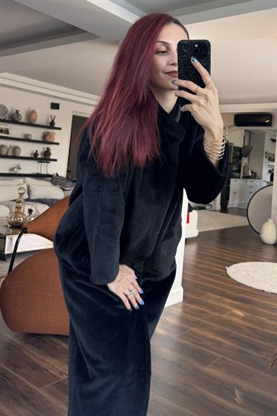 Yumuşak Modern Çıtçıtlı Kaban Siyah