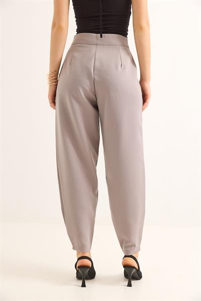 Havuç Model Çift Düğmeli Palazzo Pantolon Gri